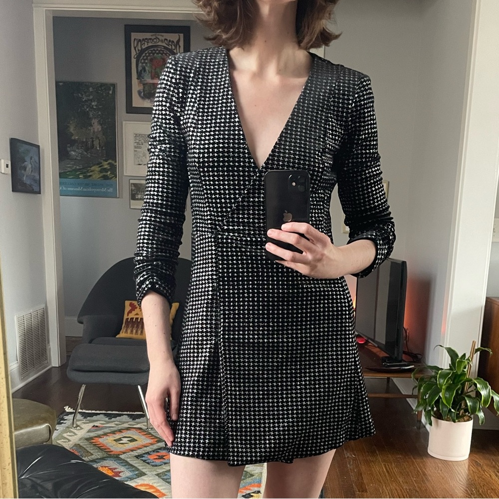 ASTR The Label Silver Metallic Houndstooth Blazer Mini Dress S